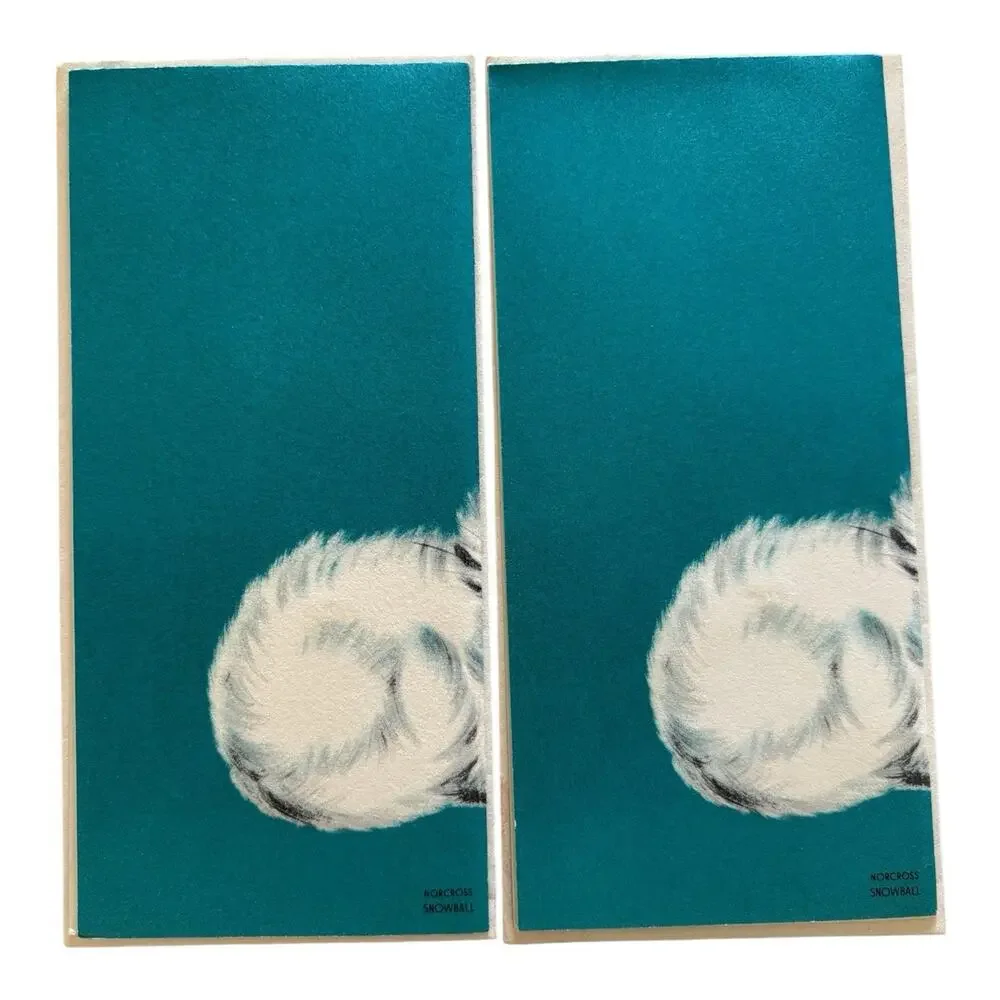 2 UNUSED Sleeping White Kitten Cat 1950's NORCROSS Greeting Cards Crystal Eye